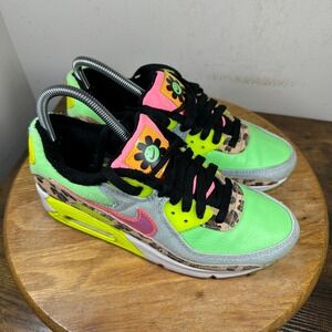 Nike Air Max 90 LX Illusion Green Leopard Daisy CW3499-300 Womens 8 Sneaker